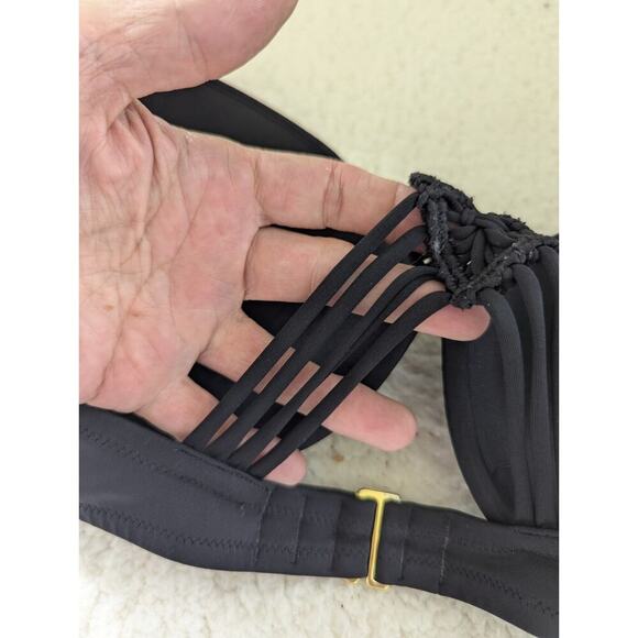 Victorias Secret Black Bikini Top Size 34D Crochet Racerback Padded Underwired - Picture 6 of 8